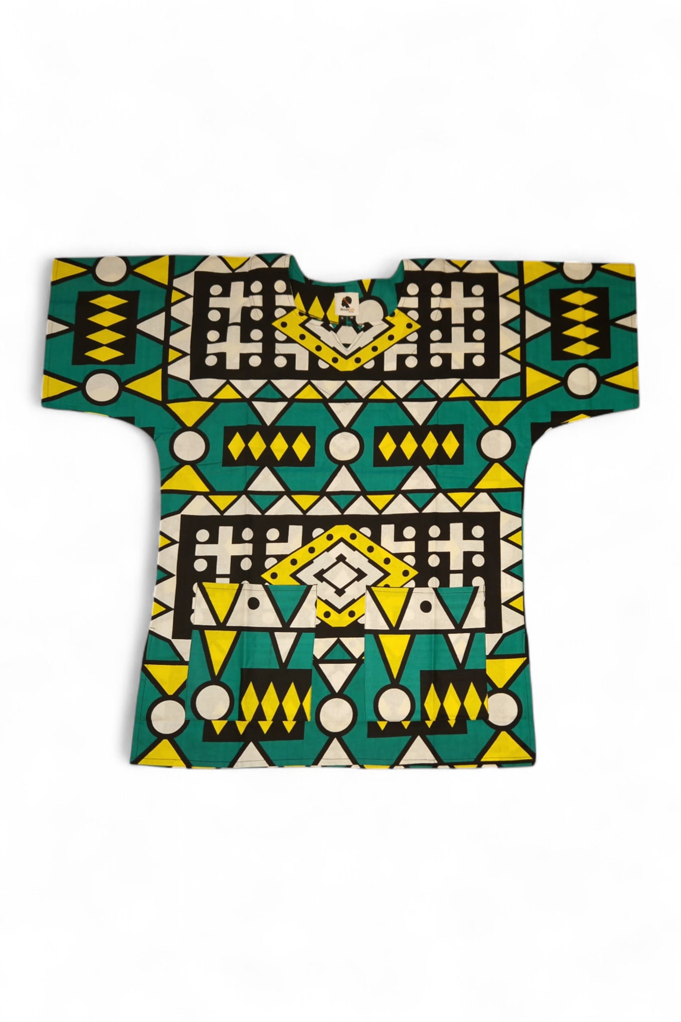 Dashiki Shirt / Dashiki Kleid - Türkis Gelb Samakaka - Afrikanisches Top - Unisex
