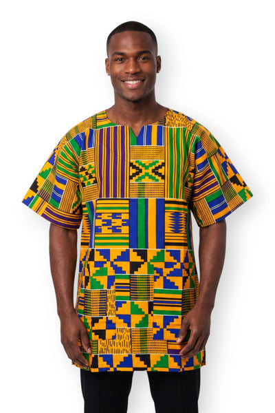 Dashiki Shirt / Dashiki Kleid - Gelb Blau Kente Blocks - Afrikanisches Top - Unisex