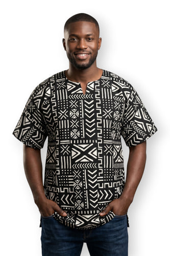 Dashiki Shirt / Dashiki Kleid - Schwarz Weiß Bogolan Symbols - Afrikanisches Top - Unisex