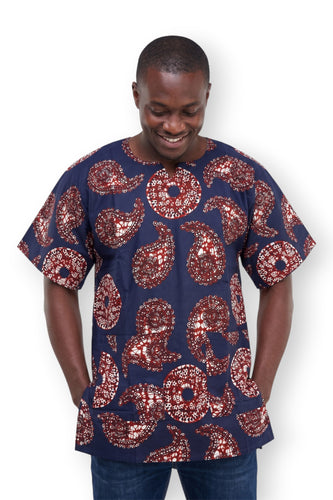 Dashiki Shirt / Dashiki Kleid - Blau Braun Paisley Sun - Afrikanisches Top - Unisex