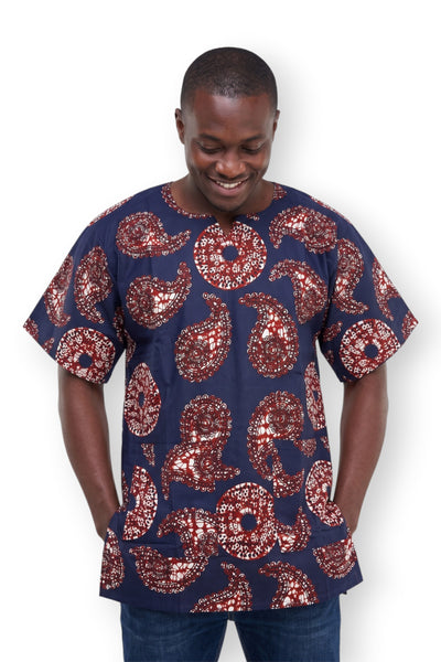 Dashiki Shirt / Dashiki Kleid - Blau Braun Paisley Sun - Afrikanisches Top - Unisex