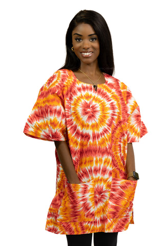 Dashiki Shirt / Dashiki Kleid - Orange Tie-dye - Afrikanisches Top - Unisex