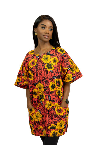 Dashiki Shirt / Dashiki Kleid - Rot Flowers - Afrikanisches Top - Unisex