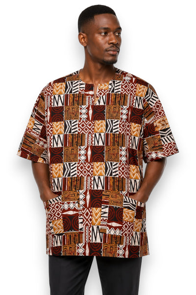 Dashiki Shirt / Dashiki Kleid - Braun Bogolan Mosaic - Afrikanisches Top - Unisex