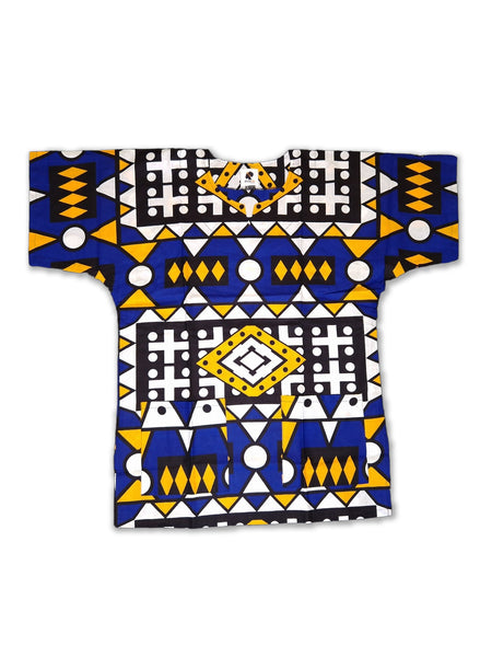Blau Gelb Samakaka Dashiki Shirt / Dashiki Kleid - Blau Diamonds - Afrikanisches Top - Unisex