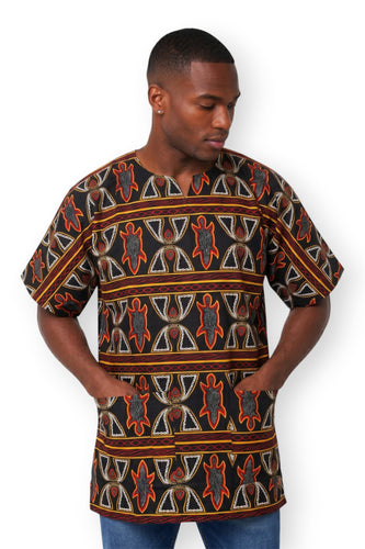 Dashiki Shirt / Dashiki Kleid - Schwarz Rot Toghu Bamenda Cameroon - Afrikanisches Top - Unisex