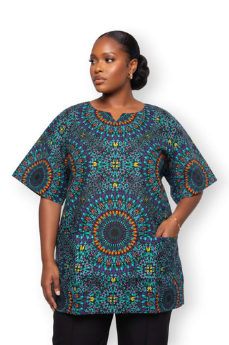 Dashiki Shirt / Dashiki Kleid - Türkis Lila Ocean Eye - Afrikanisches Top - Unisex