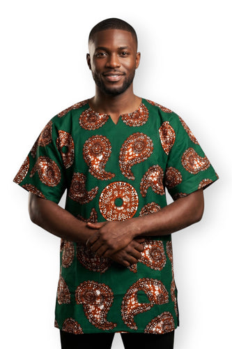 Dashiki Shirt / Dashiki Kleid - Grün Braun Paisley Sun - Afrikanisches Top - Unisex