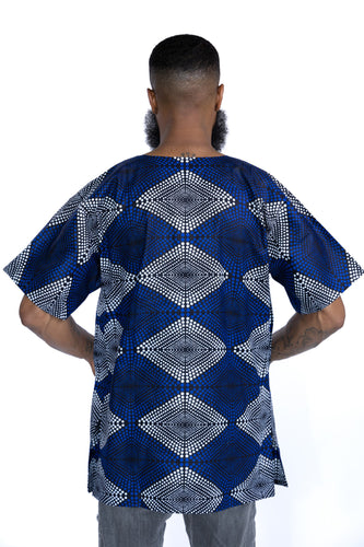 Dashiki Shirt / Dashiki Kleid - Blau Diamonds - Afrikanisches Top - Unisex