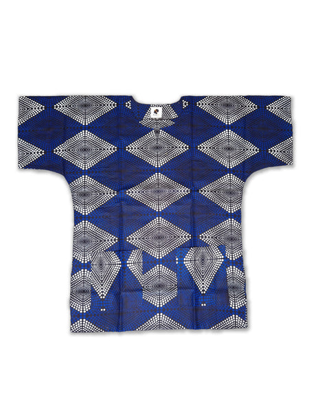 Dashiki Shirt / Dashiki Kleid - Blau Diamonds - Afrikanisches Top - Unisex