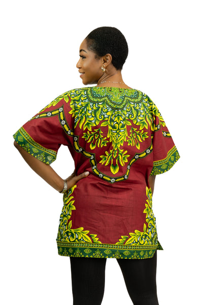 Dashiki Shirt / Dashiki Kleid - Rot - Afrikanisches Top - Unisex