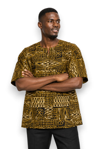 Dashiki Shirt / Dashiki Kleid - Schwarz Gelb Ndop Cameroon - Afrikanisches Top - Unisex