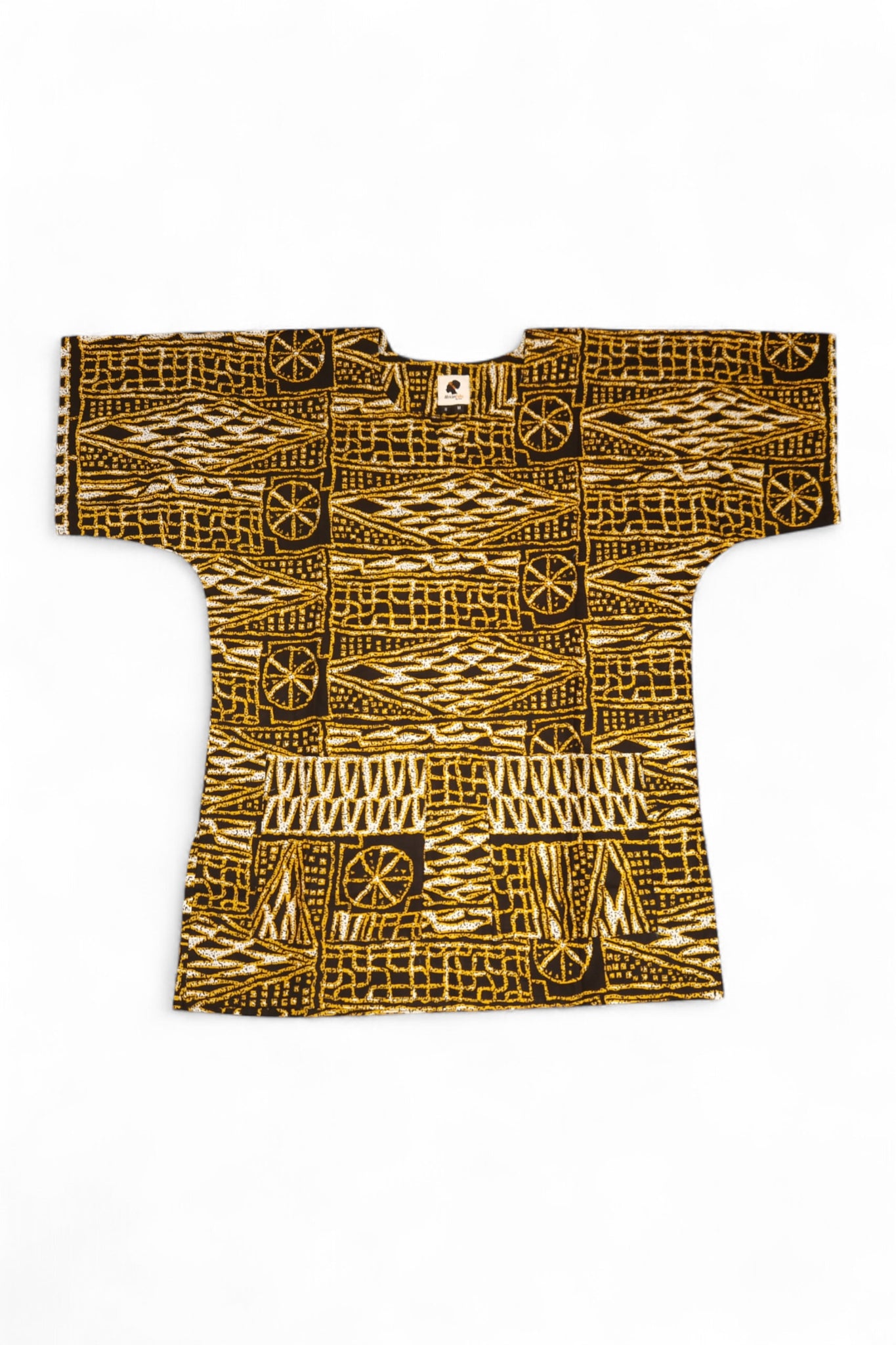 Dashiki Shirt / Dashiki Kleid - Schwarz Gelb Ndop Cameroon - Afrikanisches Top - Unisex