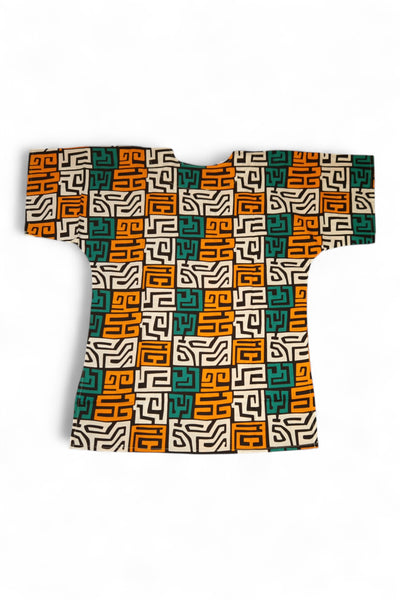 Dashiki Shirt / Dashiki Kleid - Petrol & Gelborange Kuba Blocks - Afrikanisches Top - Unisex
