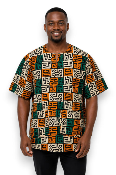 Dashiki Shirt / Dashiki Kleid - Petrol & Gelborange Kuba Blocks - Afrikanisches Top - Unisex