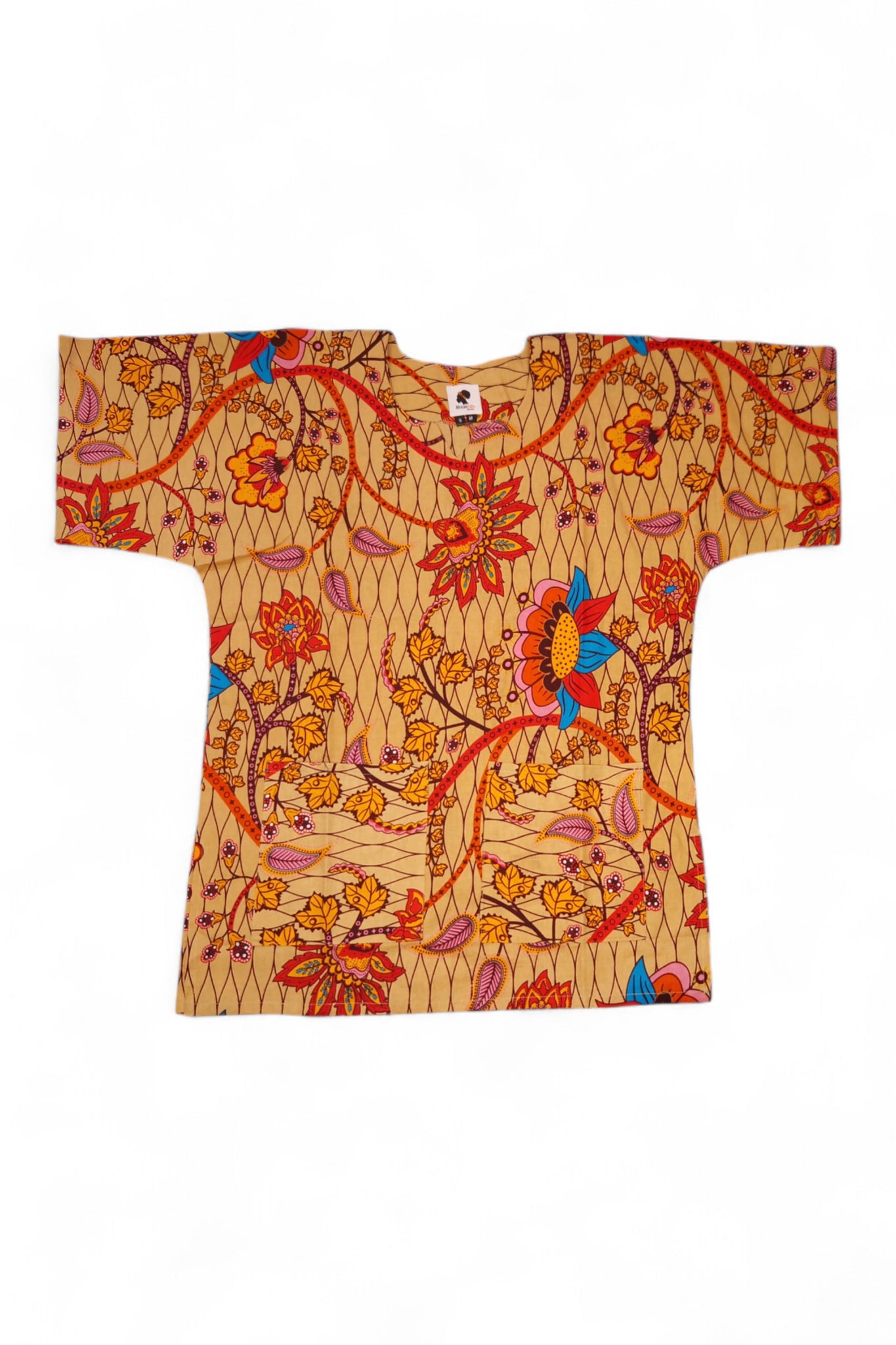 Dashiki Shirt / Dashiki Kleid - Beige & Orange Botanical Flow - Afrikanisches Top - Unisex
