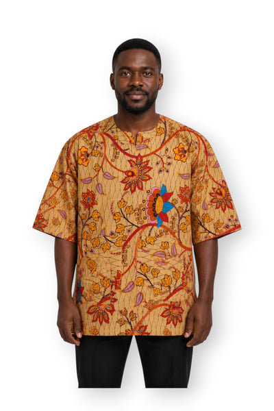 Dashiki Shirt / Dashiki Kleid - Beige & Orange Botanical Flow - Afrikanisches Top - Unisex