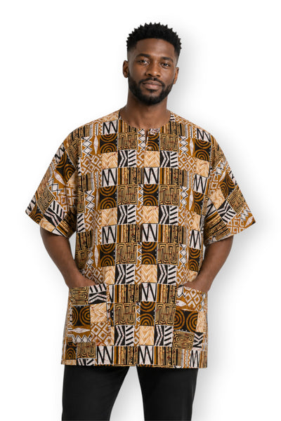 Dashiki Shirt / Dashiki Kleid - Sand Bogolan Mosaic - Afrikanisches Top - Unisex