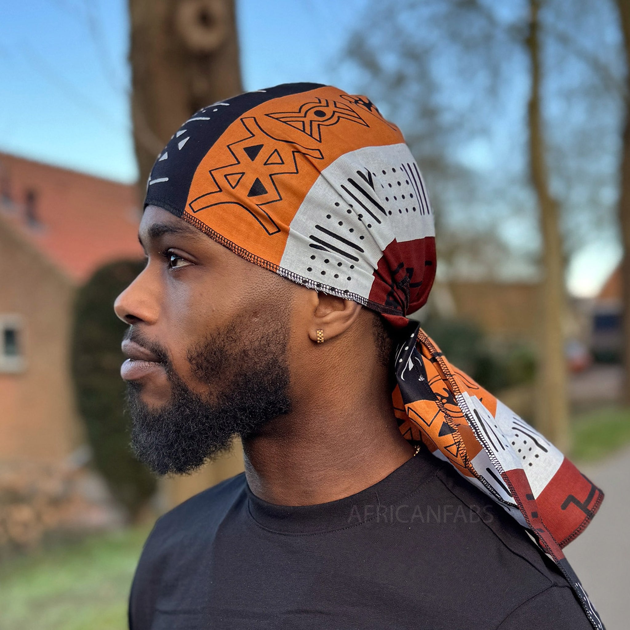 Durag / Du-rag / Bandana - Unisex - Dunkelbraun Bogolan Symbols