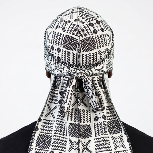 Durag / Du-rag / Bandana - Unisex - Weiß und Schwarz Bogolan