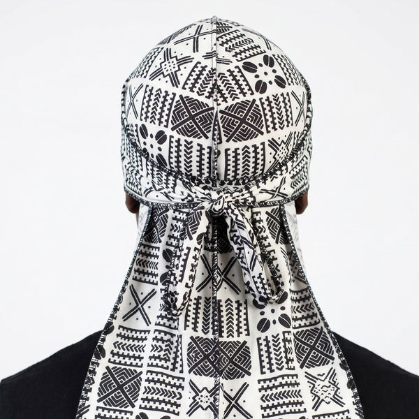 Durag / Du-rag / Bandana - Unisex - Weiß und Schwarz Bogolan