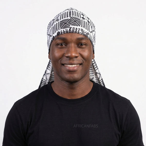 Durag / Du-rag / Bandana - Unisex - Weiß und Schwarz Bogolan