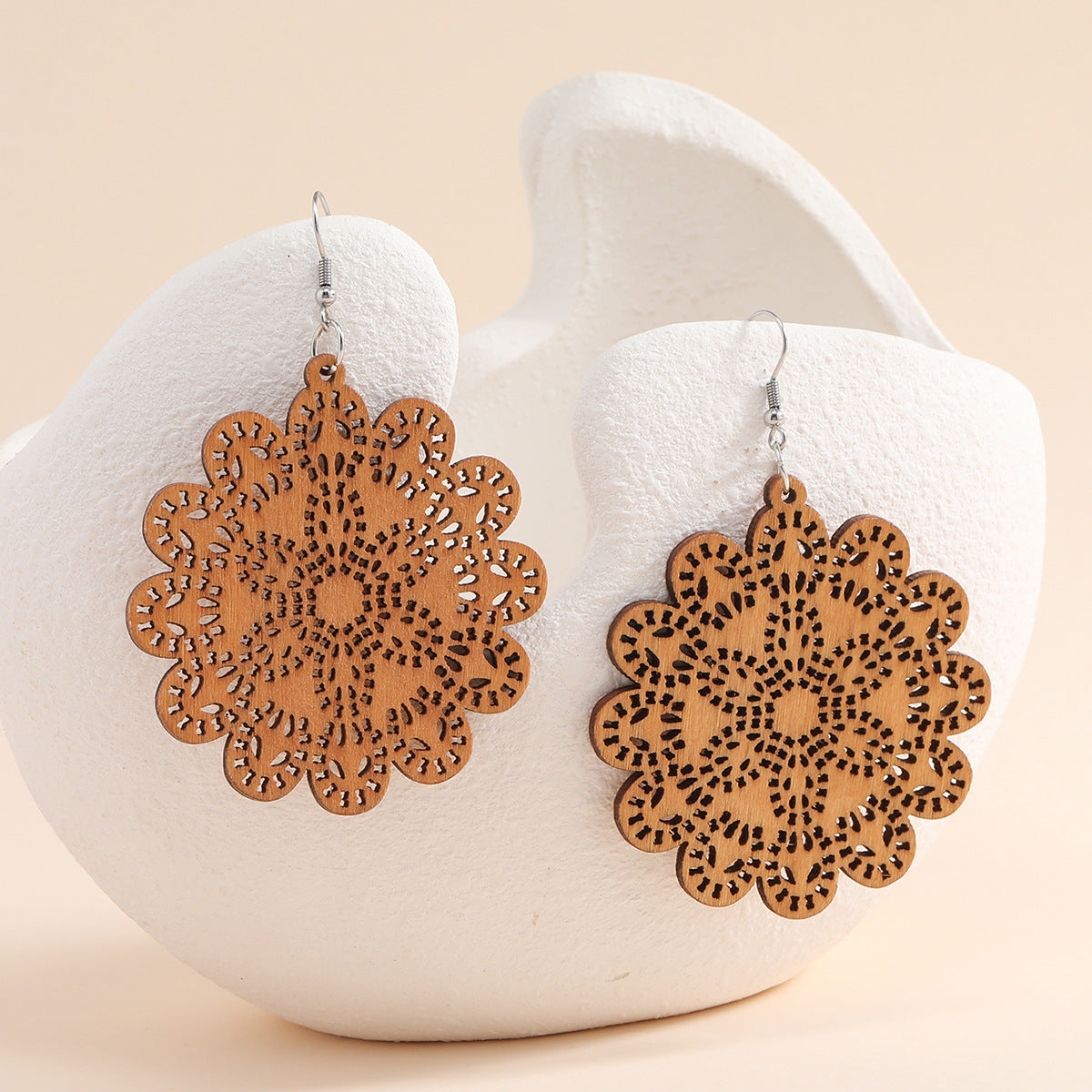 Afrikanische Print Ohrringe | Braune Blume Ohrringe aus Holz
