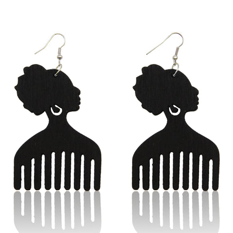 Afrikanische Print Ohrringe | schwarz Kamm Ohrringe aus Holz