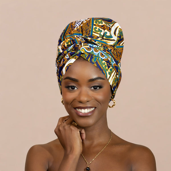 Easy headwrap / einfaches Kopftuch - Satinfutter - Blauer Mix