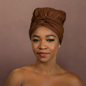 Easy headwrap / einfaches Kopftuch - Satinfutter - Braun