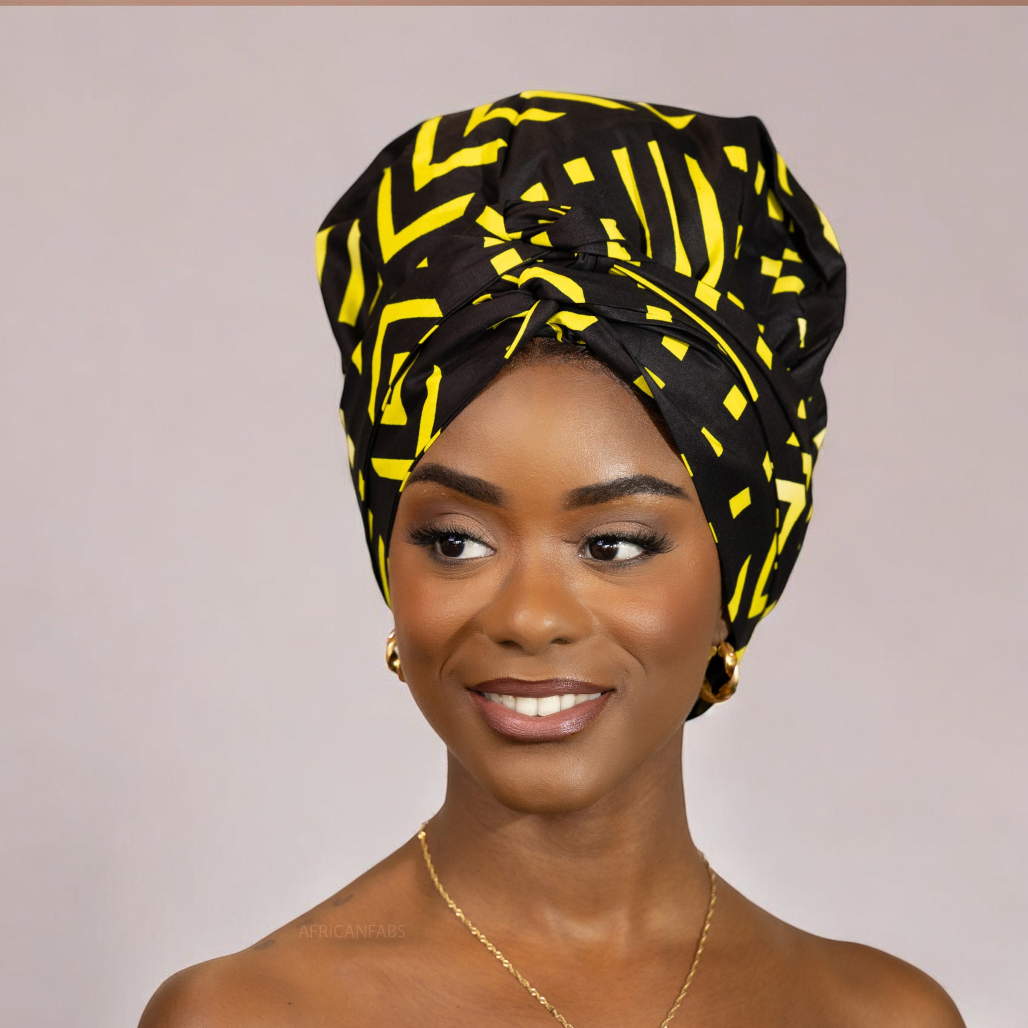 Easy headwrap / einfaches Kopftuch - Satinfutter - Schwarz / gelb