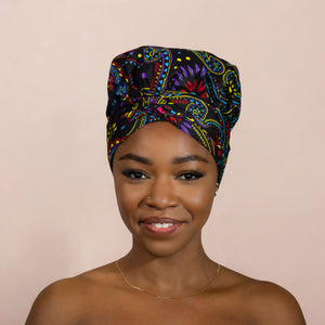 Easy headwrap / einfaches Kopftuch - Satinfutter - Multicolor Paisley