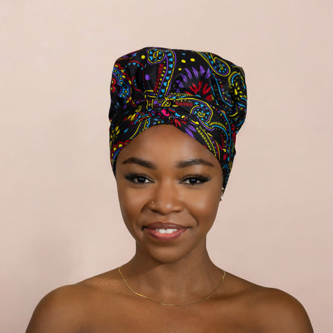 Easy headwrap / einfaches Kopftuch - Satinfutter - Multicolor Paisley