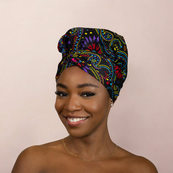 Easy headwrap / einfaches Kopftuch - Satinfutter - Multicolor Paisley