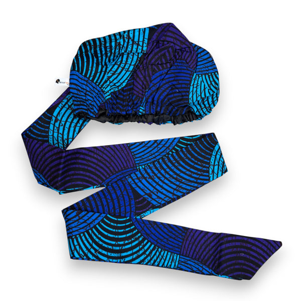 Easy headwrap / einfaches Kopftuch - Satinfutter -  Blau & Türkis Concentric