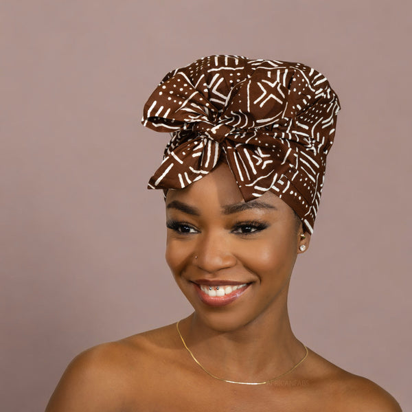 Easy headwrap / einfaches Kopftuch - Satinfutter - Braun X Bogolan