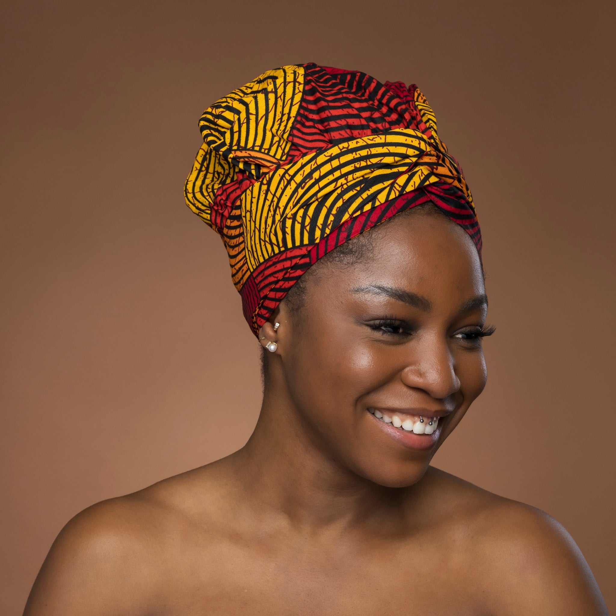 Easy headwrap / einfaches Kopftuch - Satinfutter -  Rot & Gelb Concentric