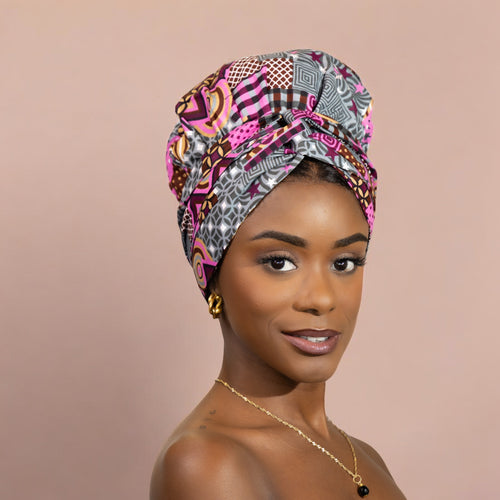 Easy headwrap / einfaches Kopftuch - Satinfutter - Rosa