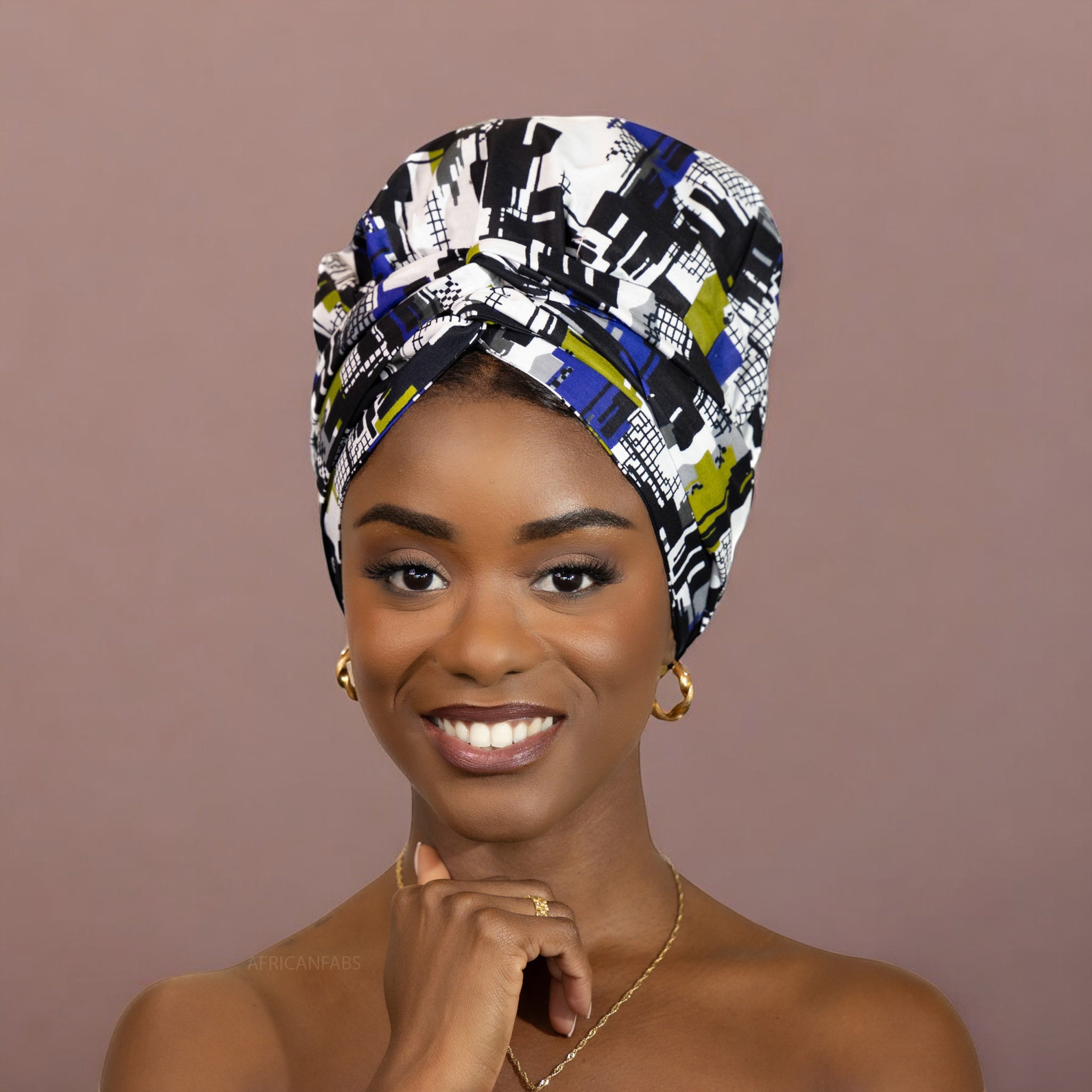 Easy headwrap / einfaches Kopftuch - Satinfutter - Blau / Weiß