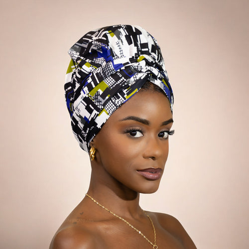 Easy headwrap / einfaches Kopftuch - Satinfutter - Blau / Weiß