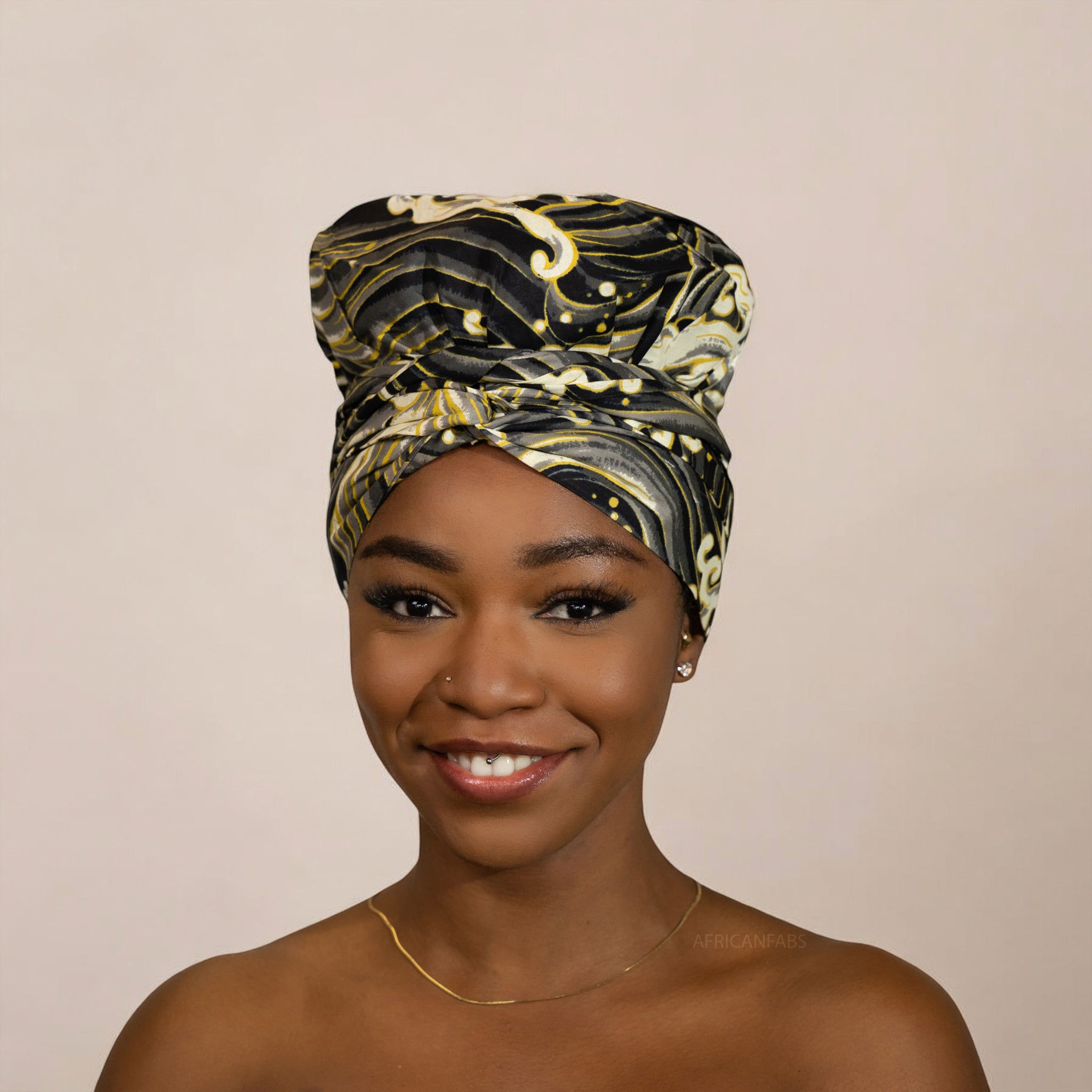 Easy headwrap / einfaches Kopftuch - Satinfutter - Schwarz / Creme Farbe