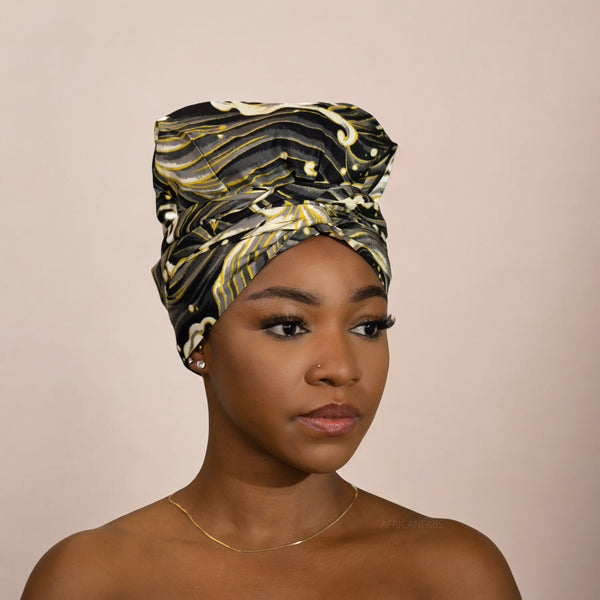 Easy headwrap / einfaches Kopftuch - Satinfutter - Schwarz / Creme Farbe