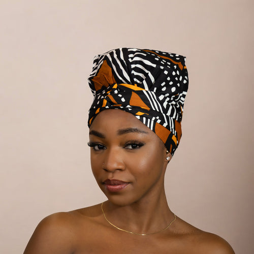 Easy headwrap / einfaches Kopftuch - Satinfutter - Schwarze / orange