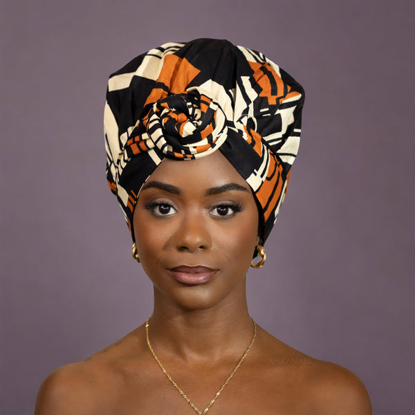 Easy headwrap / einfaches Kopftuch - Satinfutter - Orange / Schwarz