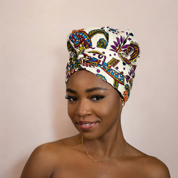 Easy headwrap / einfaches Kopftuch - Satinfutter - Weiß Paisley