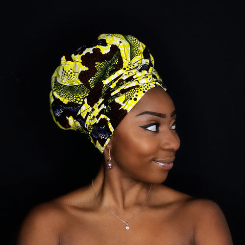 Easy headwrap / einfaches Kopftuch - Satinfutter - gelb flower