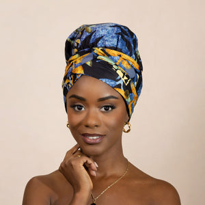 Easy headwrap / einfaches Kopftuch - Satinfutter - Blau/Schwarz