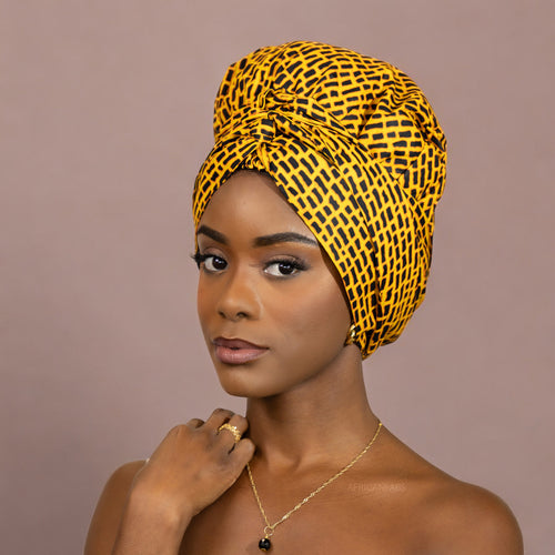 Easy headwrap / einfaches Kopftuch - Satinfutter - Dunkelgelb