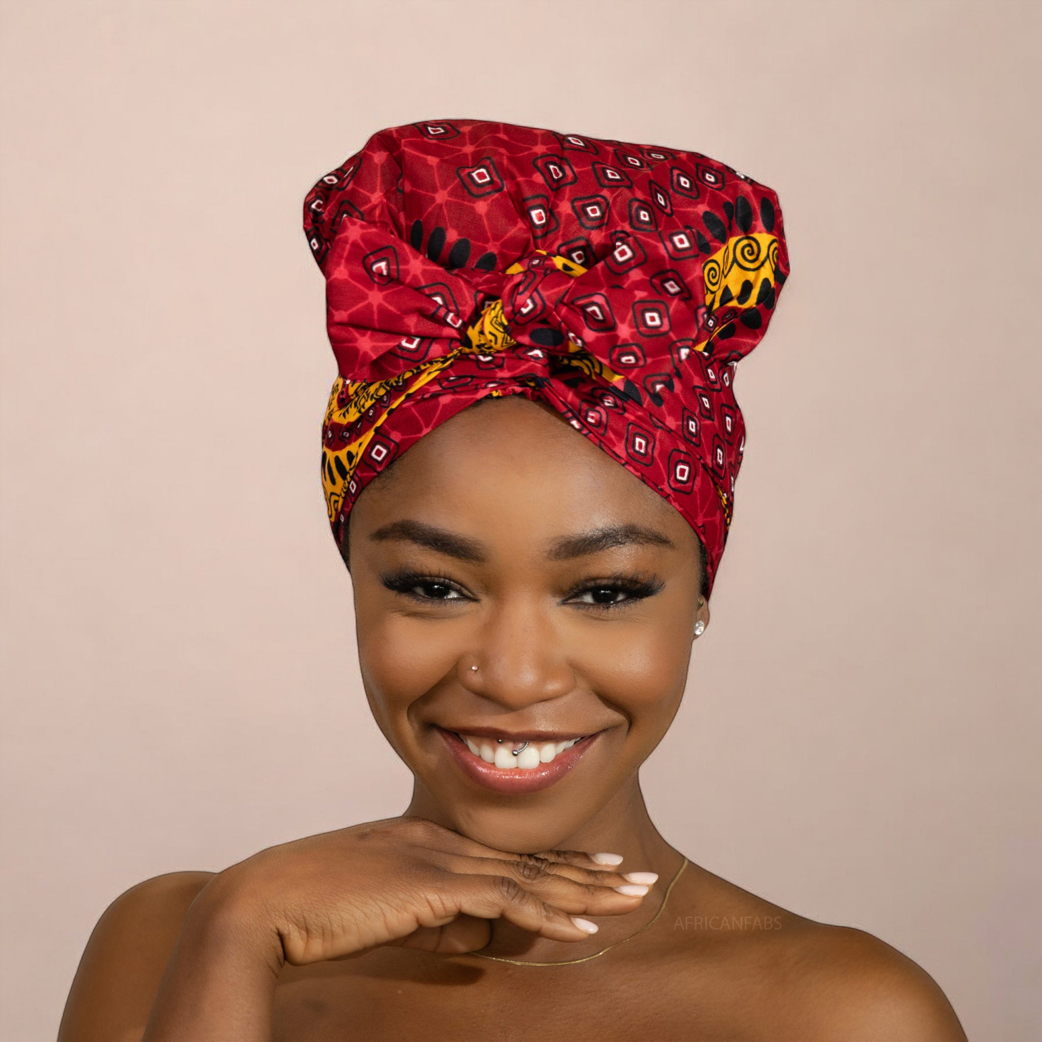 Easy headwrap / einfaches Kopftuch - Satinfutter - Rot Dotted Patterns