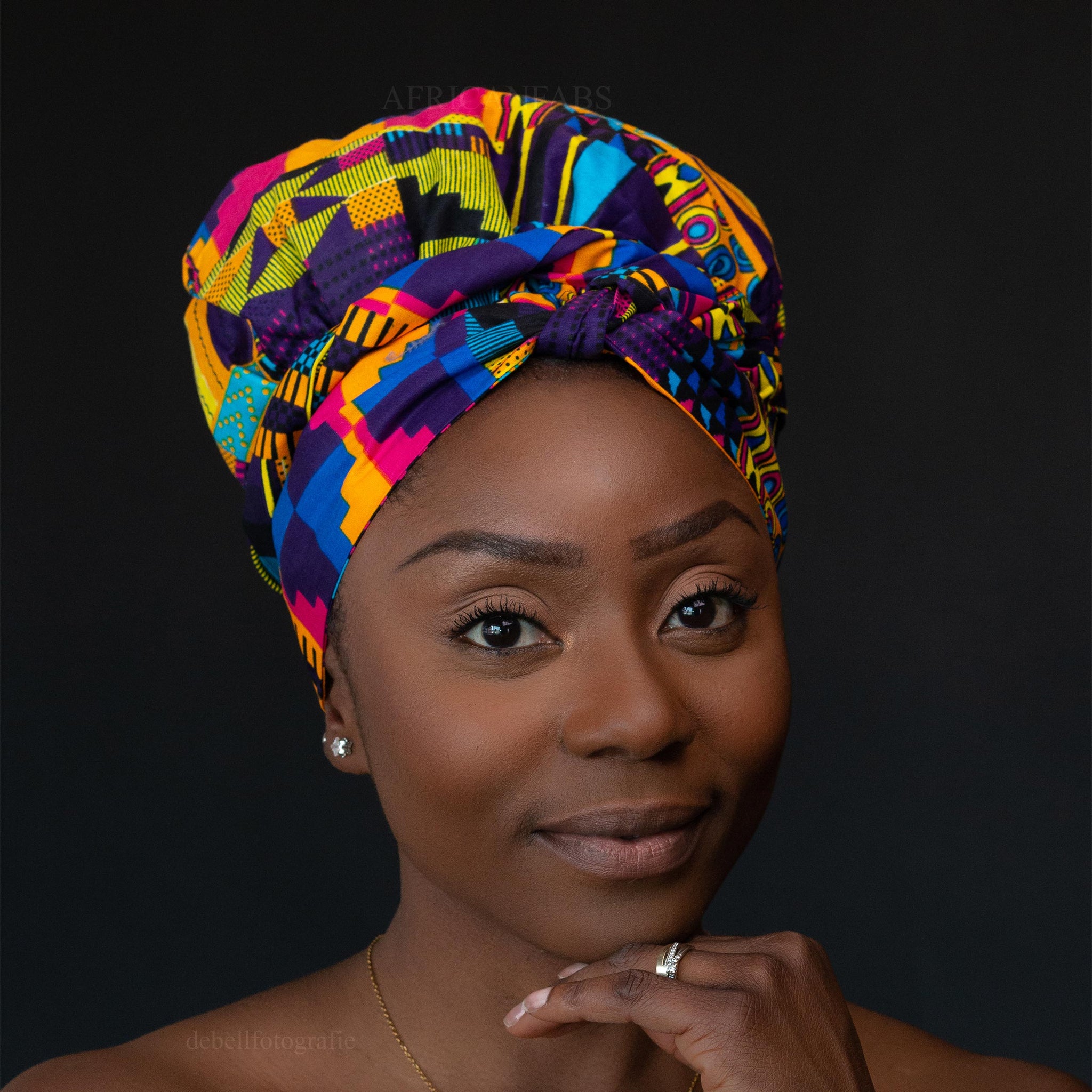 Easy headwrap / einfaches Kopftuch - Satinfutter - Multicolor  Kente Lila